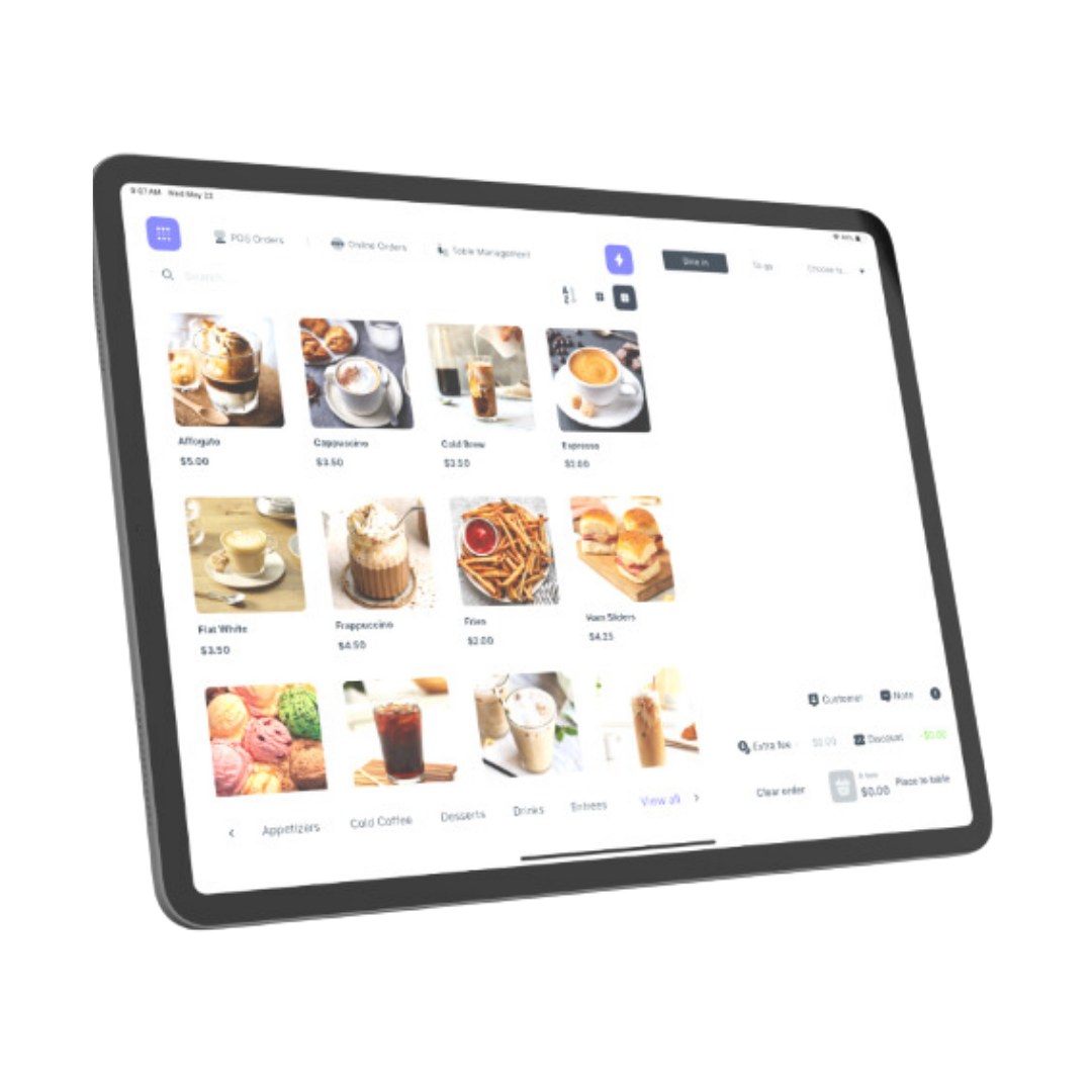 a mockup of nuvioo portal menu for a restaurant on a tablet